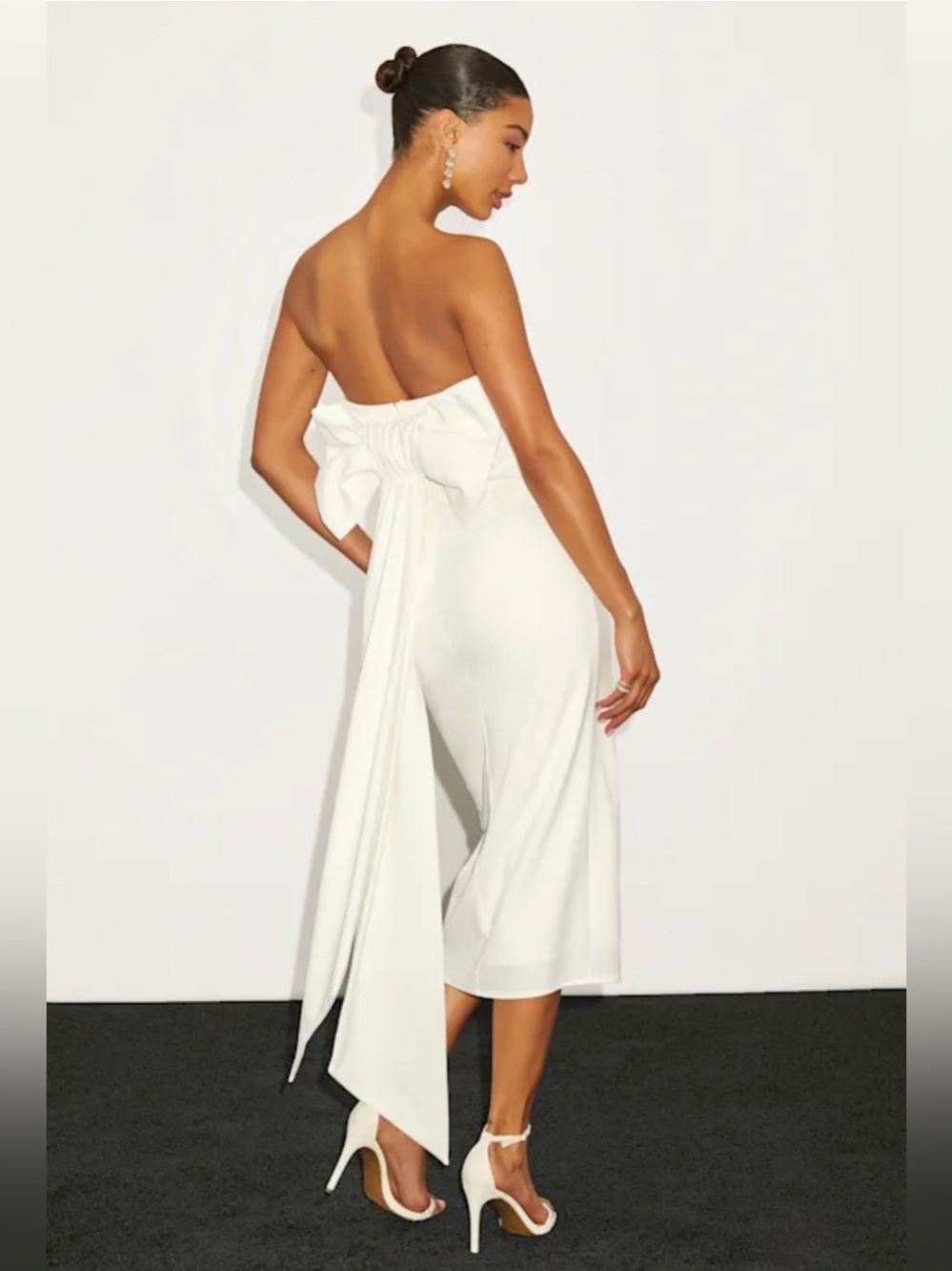 NWT Lulus Strapless White Midi Dress with Signature Back Bow Medium